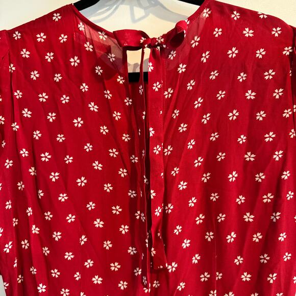 Reformation Floral Puff Sleeve Bard Mini Dress Red Back Tie Button Sz 12 - Picture 12 of 12